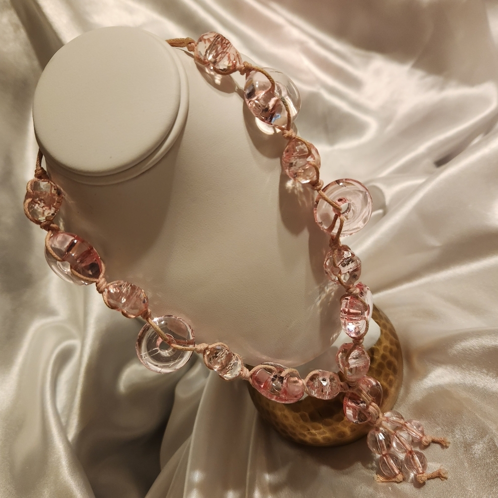Clear Pink Beaded Necklace | Vintage | Y2K - Picture 3 of 4